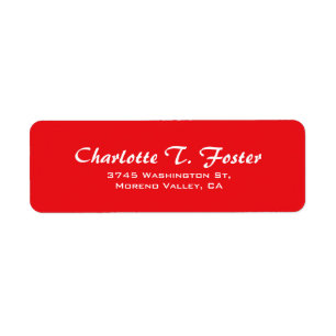 Red Curve Brush Script Elegant Minimalist Modern Return Address Label