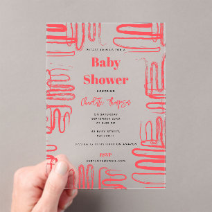 Red Curve Wavy Squiggle Abstract Baby Shower Acrylic Invitations