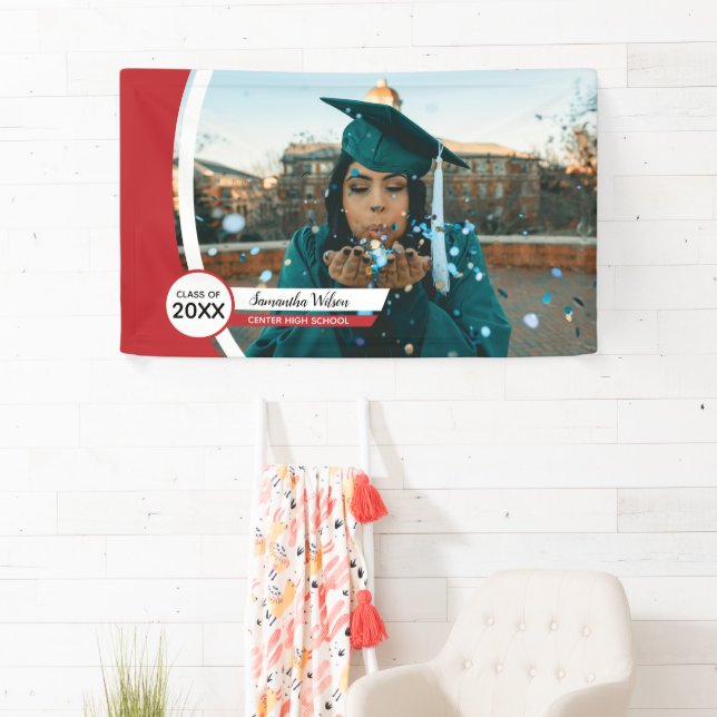 Red Curved Frame Photo Graduation Banner (Insitu)