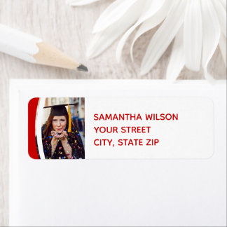 Red Curved Frame Photo Graduation Label Return Address Label