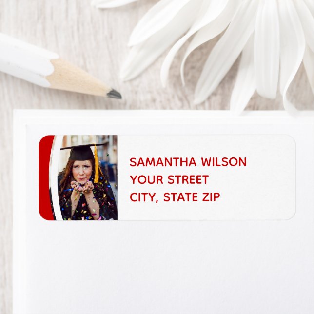 Red Curved Frame Photo Graduation Label Return Address Label (Insitu)