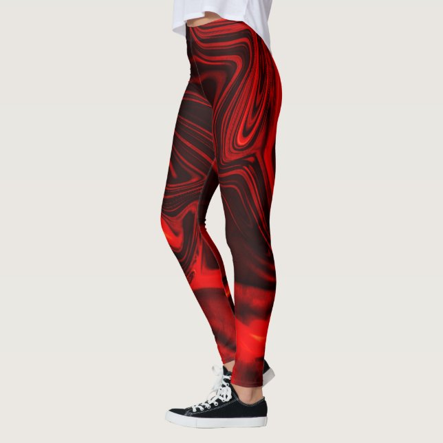 Red curves or undulations in dark fund, reddish. leggings (Left)