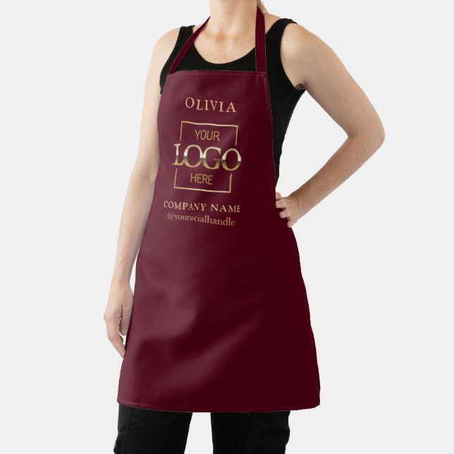 Red Custom Business Logo & Employee Name Branded Apron (Insitu)