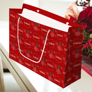 Red Custom Business Logo & Snowflake Christmas Large Gift Bag