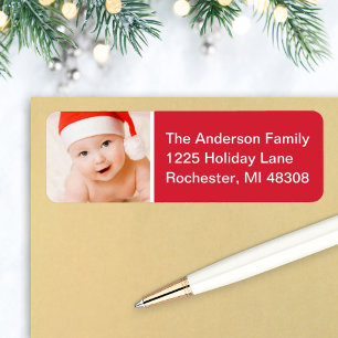Red Custom Christmas Photo Return Address Label