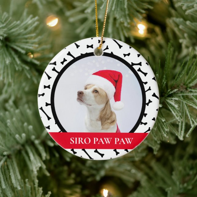  Red Custom Dog Name Photo  Ceramic Ornament (Tree)