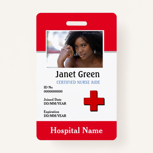 Red Custom Employee Nurse Doctor Logo ID Photo  ID Badge (Front)