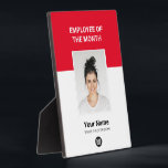 Red Custom Employee of the Month Photo Awards Plaque<br><div class="desc">Red Custom Employee of the month Appreciation plaque featuring Photo,  business company Logo,  employee Name and title. Any colour,  any font,  no minimum.</div>