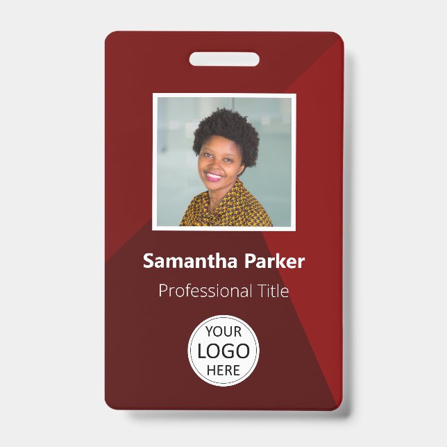 Red Custom Employee - Photo ID, Logo, Bar Code ID Badge (Front)