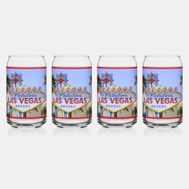 Red Custom Family Las Vegas Nevada Welcome Sign  Can Glass (Front)