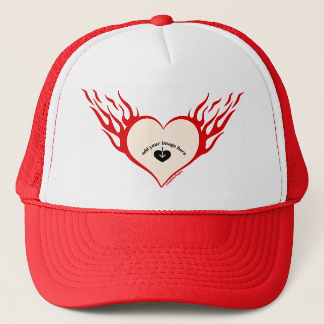 Red Custom flaming heart  Trucker Hat (Front)