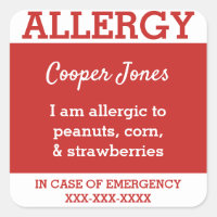 Red Custom Food Allergy Kids Contact Info