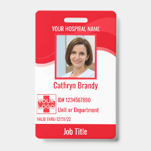 Red custom Hospital Employee Security, logo ID Badge
