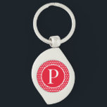 Red Custom initial letter Polka Dot  Key Ring<br><div class="desc">Custom initial letter Polka Dot red and white</div>