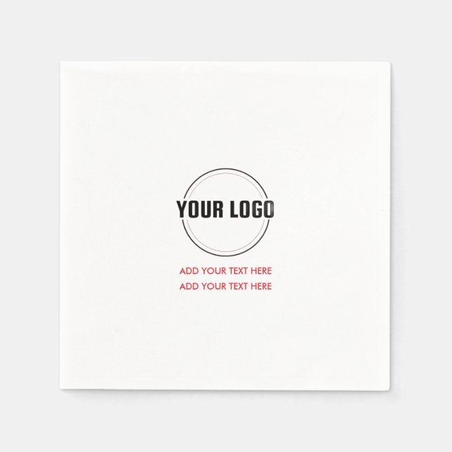 Red | Custom Logo and Text Minimalist Square  Napkin (Front)
