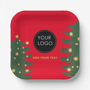 Red Custom Logo Company Business Christmas Tree Paper Plate
