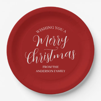Red Custom Merry Christmas  Paper Plate