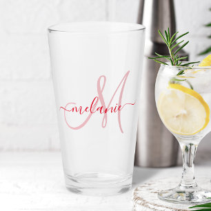 Red Custom Monogram Name Modern Handwriting Glass