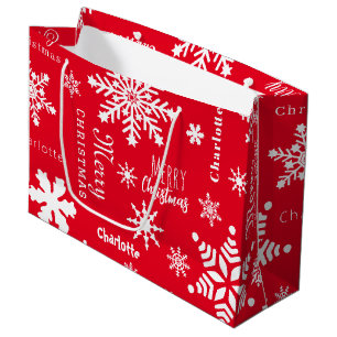 Red Custom Name Christmas Holiday Snow Large Gift Bag