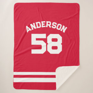 Red Custom Name & Number Sports Fan  Sherpa Blanket
