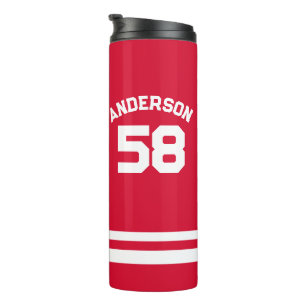 Red Custom Name & Number Sports Fan Thermal Tumbler