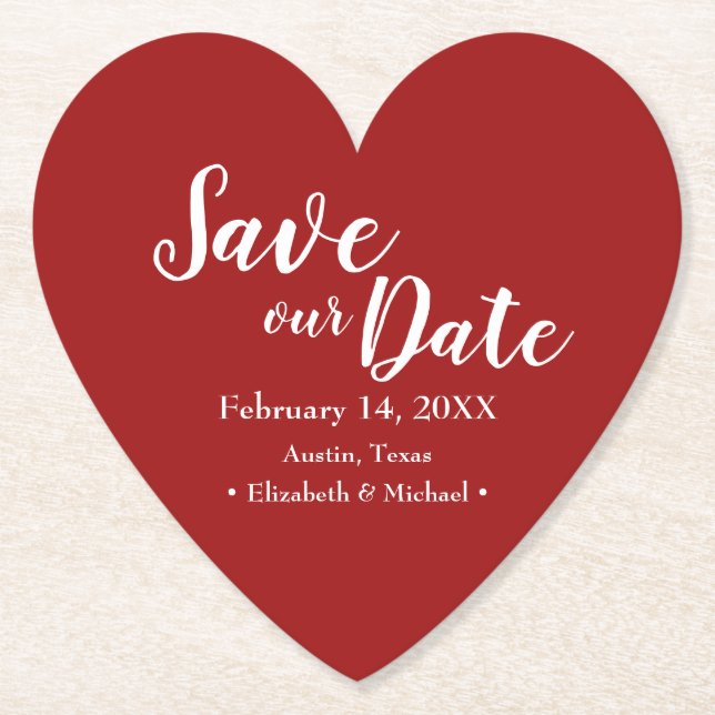 Red Custom Name Wedding Save our date  Paper Coast Coaster (Front)