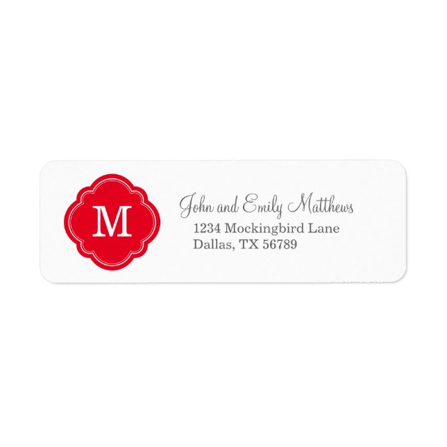 Red Custom Personalised Monogram Return Address Label (Front)