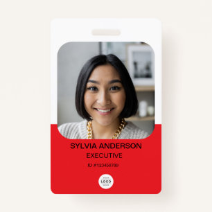 Red Custom Photo Employee ID Logo QR Code ID Badge