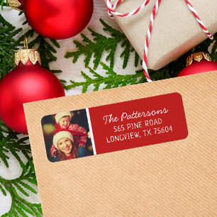 Red Custom Photo Holiday Return Address Label