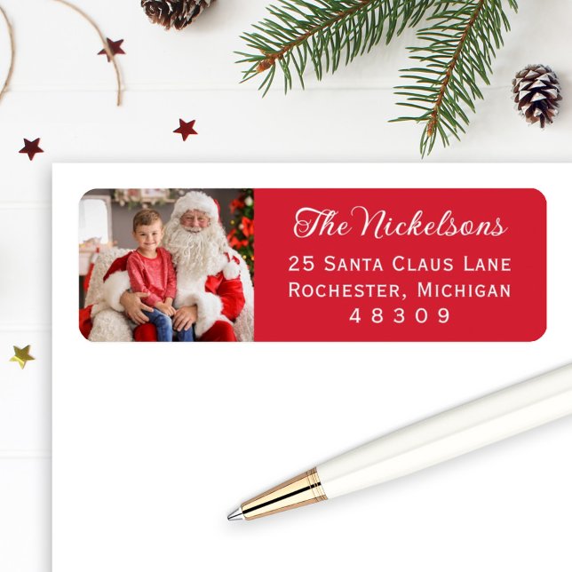 Red Custom Photo Holiday Return Address Label (Creator Uploaded)
