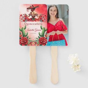 Red Custom Photo Mexican Style Quinceañera Hand Fan