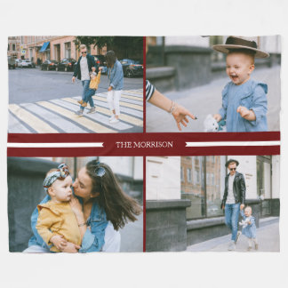 Red Custom Photos Collage Family Name Personalised Fleece Blanket