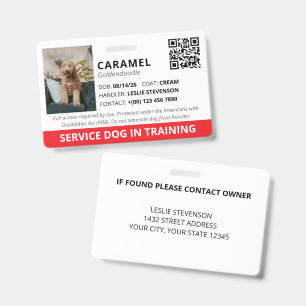 Red Custom QR Code Service Dog In Training ID Badge