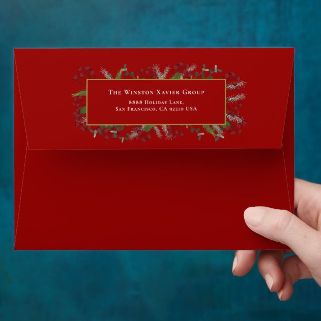 Red Custom Return address Elegant Xmas Foliage Envelope (Hand)