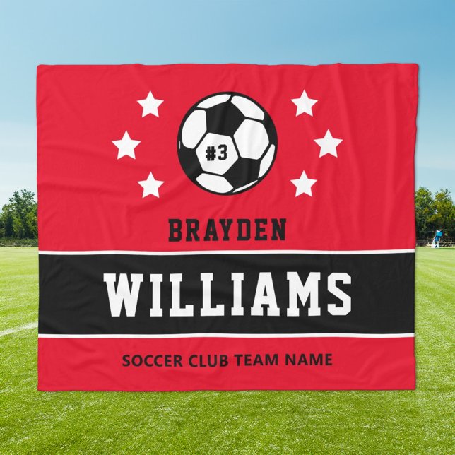 Red Custom Soccer Name and Number Fleece Blanket (Creator Uploaded)