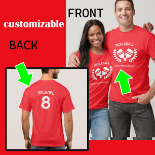 RED Custom text (front and back) Pickleball T-Shirt