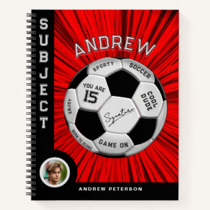 Red Custom Text Soccer Ball Birthday Notebook