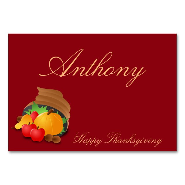 Red Custom Thanksgiving Table Cards Cornucopia (Front)