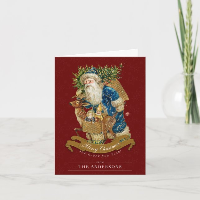 Red Custom Vintage Santa Claus Christmas Note Card (Front)