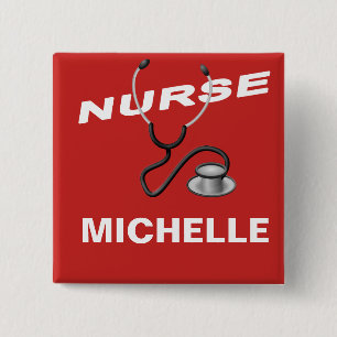 RED Customisable Name Nurse 15 Cm Square Badge