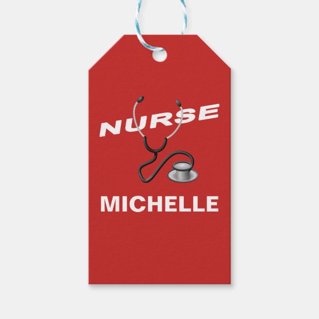 RED Customisable Name Nurse Gift Tags (Front)