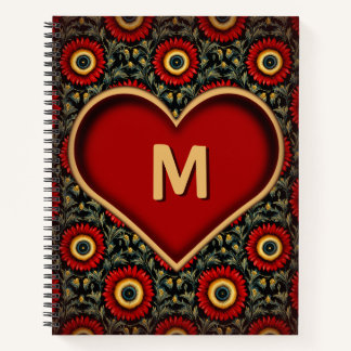 Red Customisable Vintage Monogram Heart Notebook