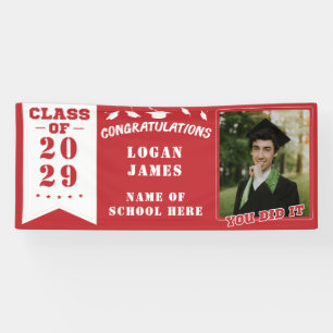 red customised graduation 2025 with name & Photo Banner