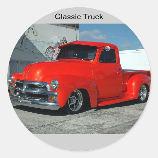 Red Customised Pickup Truck Classic Round Sticker (Front)