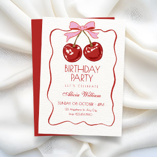 Red cute cherry birthday invitation