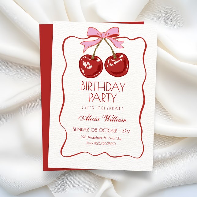 Red cute cherry birthday invitation (Creator Uploaded)