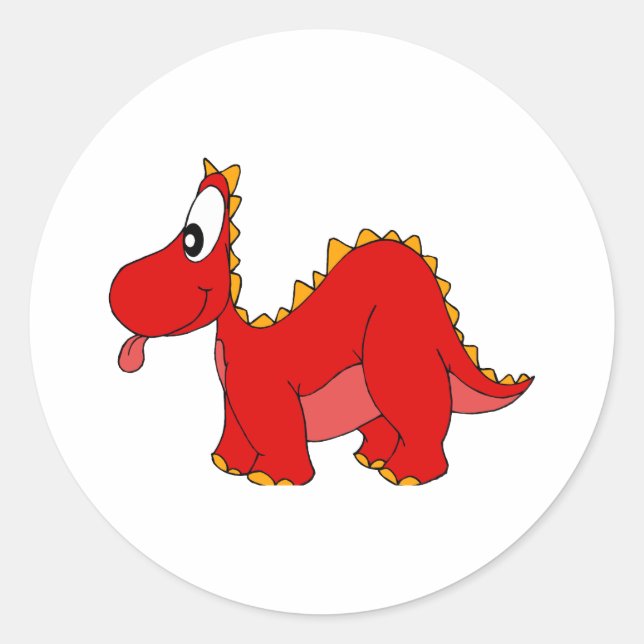 Red Cute Dragon Classic Round Sticker (Front)