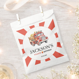 Red cute firetruck boy birthday party favour bags