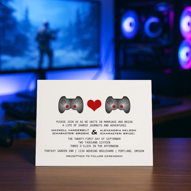 Red Cute Gamer Wedding Invite (Red Cute Gamer Wedding Invite)