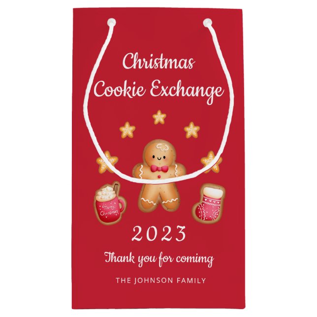 Red Cute Gingerbread Man Christmas Cookie Exchange Small Gift Bag (Back)